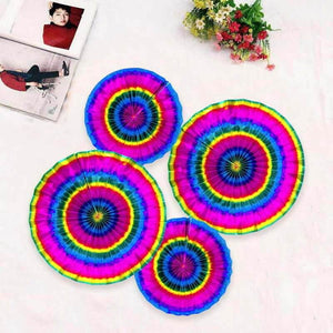 metallic Rainbow Hanging Decorative Foil  paper Fan 4 Pack