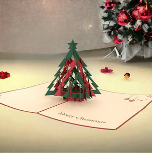 Handmade Red & Green Christmas Tree Pop Up Greeting Card - 3D Pop Up Xmas Cards Cover