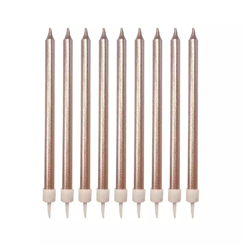 Metallic Rose Gold Candles with Holders 12pk