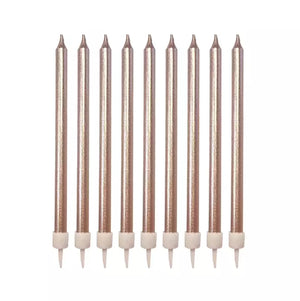 Metallic Rose Gold Candles with Holders 12pk