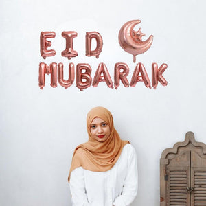 16-inch Rose Gold EID MUBARAK Moon Star Foil Balloon Banner