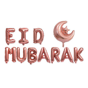 16-inch Rose Gold EID MUBARAK Moon Star Foil Balloon Banner