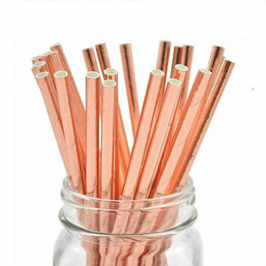 Metallic Rose Gold Foil Paper Party Straws 20 Pack