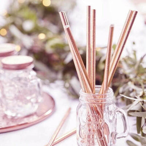 Metallic Rose Gold Foil Paper Party Straws 20 Pack