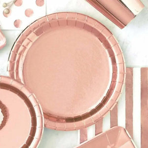 Metallic Rose Gold Large Paper Plates 23cm 8pk