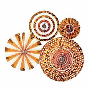 Metallic Rose Gold Hanging Decorative Paper Fan 4 Pack