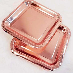 Metallic Rose Gold Square Paper Plates 18cm 8pk