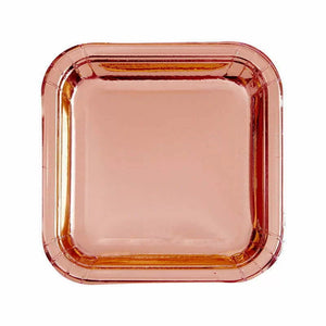 Metallic Rose Gold Square Paper Plates 18cm 8pk