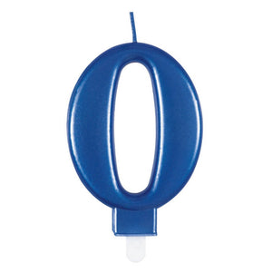 Metallic Royal Blue Number Age 0 Birthday Candle 8cm cake decorations