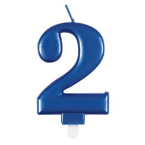 Metallic Royal Blue Number Age 2 Birthday Candle 8cm cake decorations