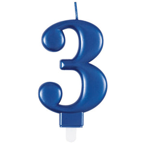 Metallic Royal Blue Number Age 3 Birthday Candle 8cm cake decorations