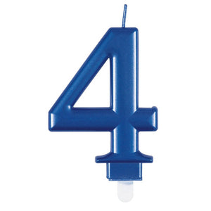 Metallic Royal Blue Number Age 4 Birthday Candle 8cm cake decorations