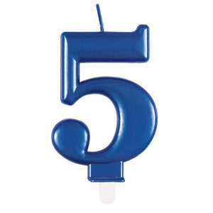 Metallic Royal Blue Number Age 5 Birthday Candle 8cm cake decorations