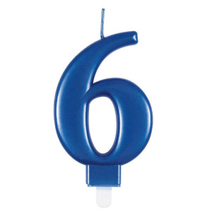 Metallic Royal Blue Number Age 6 Birthday Candle 8cm cake decorations