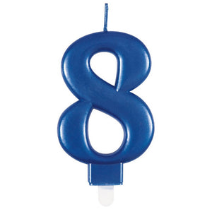 Metallic Royal Blue Number Age 8 Birthday Candle 8cm cake decorations