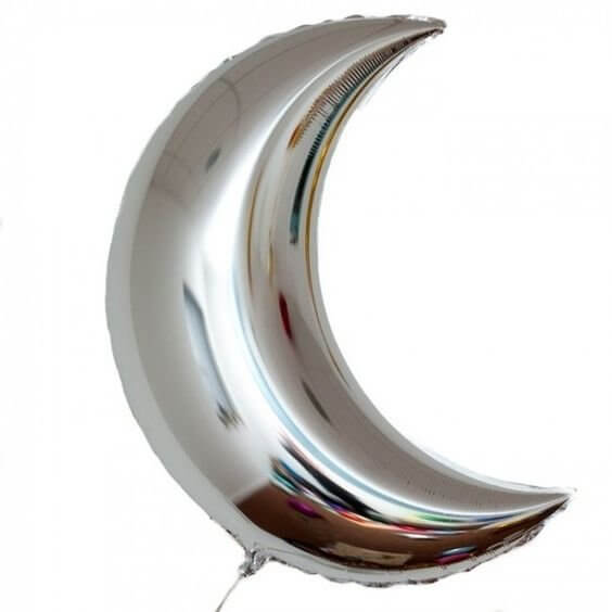 Silver Crescent Moon Shaped Foil Balloon - 2 Sizes