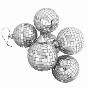 Silver Disco Balls 5cm 6pk Christmas dance party hanging ornaments