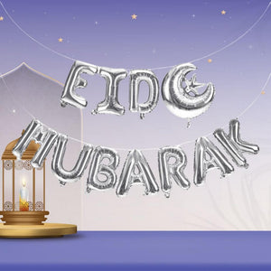16in Silver EID MUBARAK Foil Balloon Banner