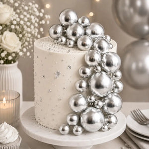 Metallic Silver Deco Foam Ball Toppers 20pk