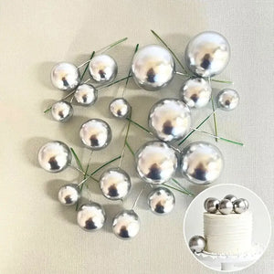 Metallic silver deco foam ball cake topper set