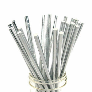 Metallic Silver Foil Paper Party Straws 20 Pack