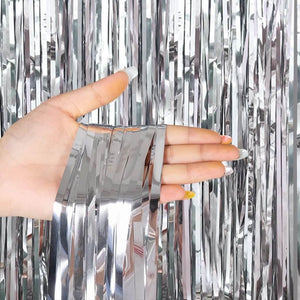 Metallic Silver Tinsel Foil Fringe Rain Curtain