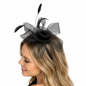 Black feather fascinator headband for formal events and cocktail parties