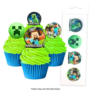 gaming birthday edible wafer cupcake decorations with minecraft characters