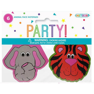 Jungle Animal Face Mini Notepads elephant tiger 6pk kids party favour supplies