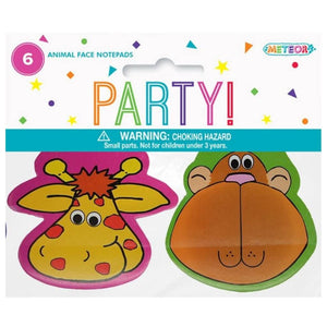 Jungle Animal Face Mini Notepads giraffe monkey 6pk kids party favour supplies