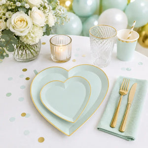 Mint green heart plates with gold rim