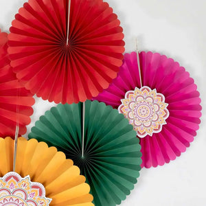 Multicoloured Diwali Paper Fan Decorations 5pk