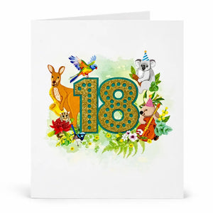 Golden 18 pop up greeting card with Aussie animals cover