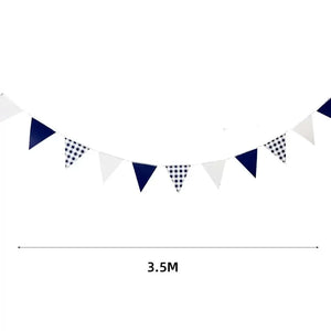Navy Blue Gingham Paper Flag Bunting 3.5m
