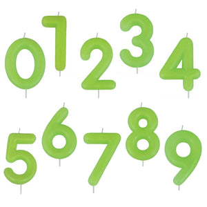 Glow in the dark number 0 to 9 birthday candle neon green