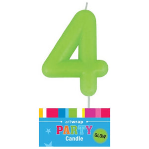 Glow in the dark number 4 birthday candle neon green