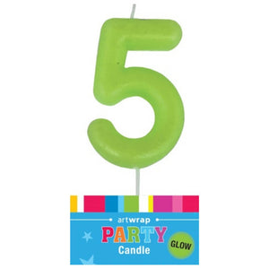 Glow in the dark number 5 birthday candle neon green