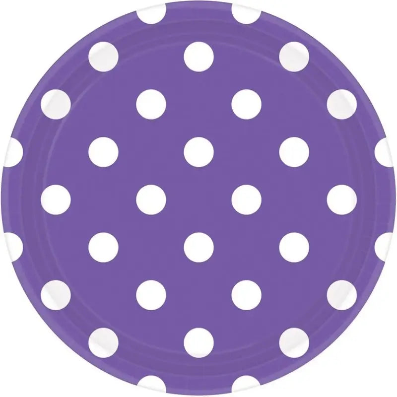 New Purple Polka Dot Paper Plates 23cm 8pk