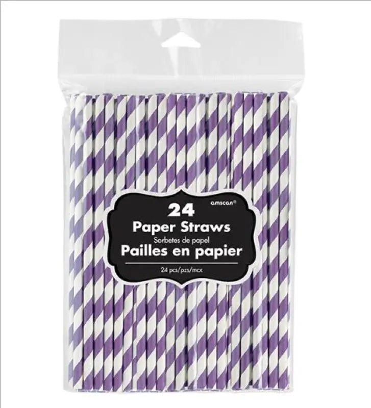 New purple Striped Paper Straws 24pk