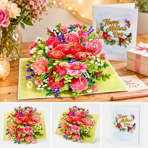 Floral garden pop up card with roses and peonies