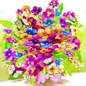 Handmade colourful pansy garden pop up card