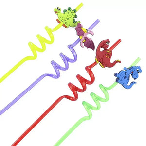 Dinosaur Swirly Plastic Straws 4pk