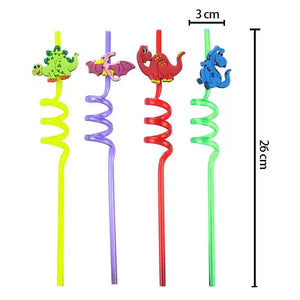 Dinosaur Swirly Plastic Straws 4pk