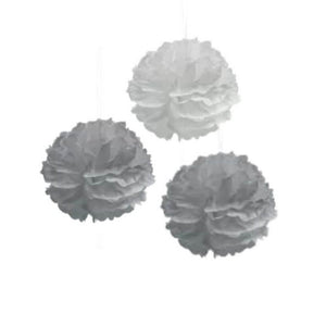 Grey Tissue Paper Pom Pom Balls 3pk