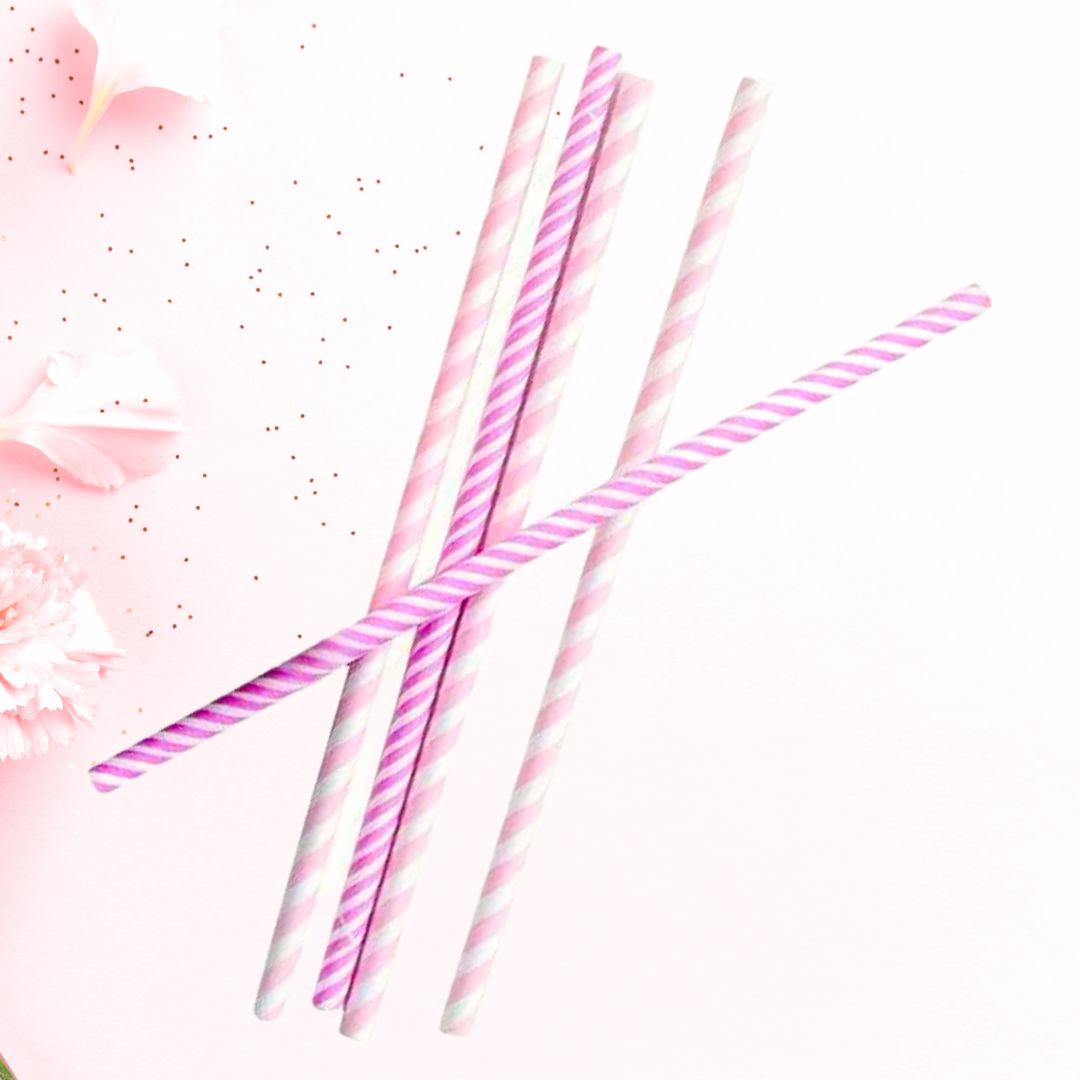 Pink Striped Paper Straws 20pk