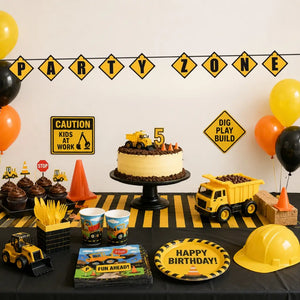 Construction birthday banner with party zone road sign design