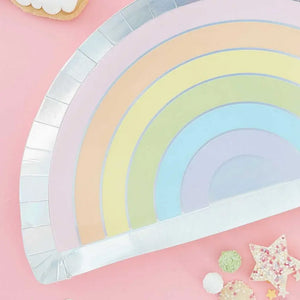 Pastel & Iridescent Foiled Rainbow Paper Plates 8pk