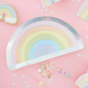 Pastel & Iridescent Foiled Rainbow Paper Plates 8pk
