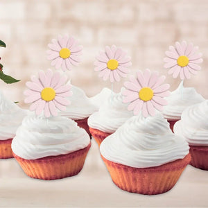 Pastel Baby Pink Daisy Cupcake Toppers 5pk
