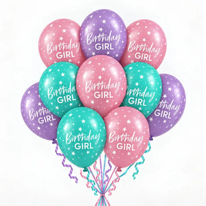 Pastel Birthday Girl printed latex balloons in a ten pack